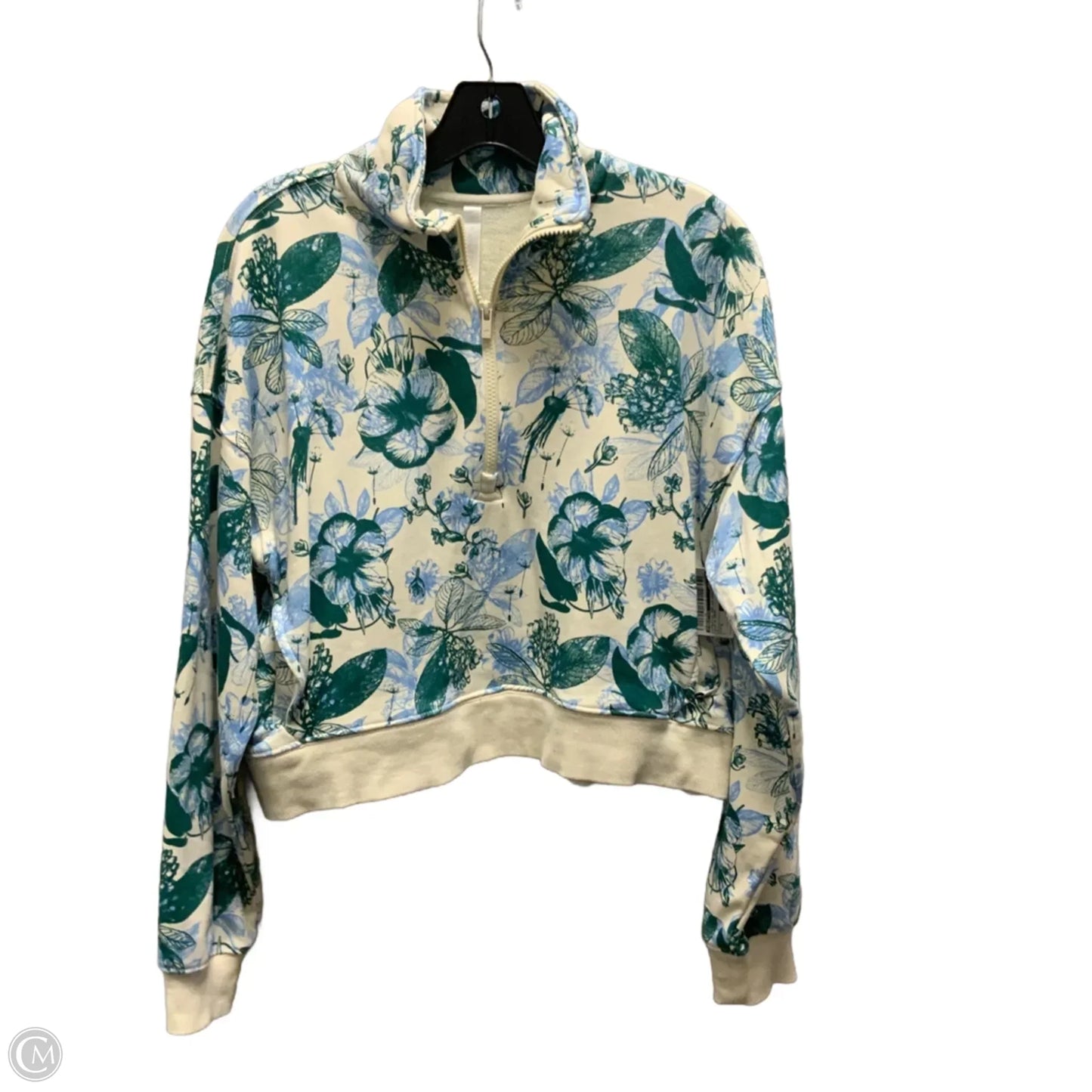 Athletic Top Long Sleeve Collar By Fabletics In Blue & Cream, Size: S