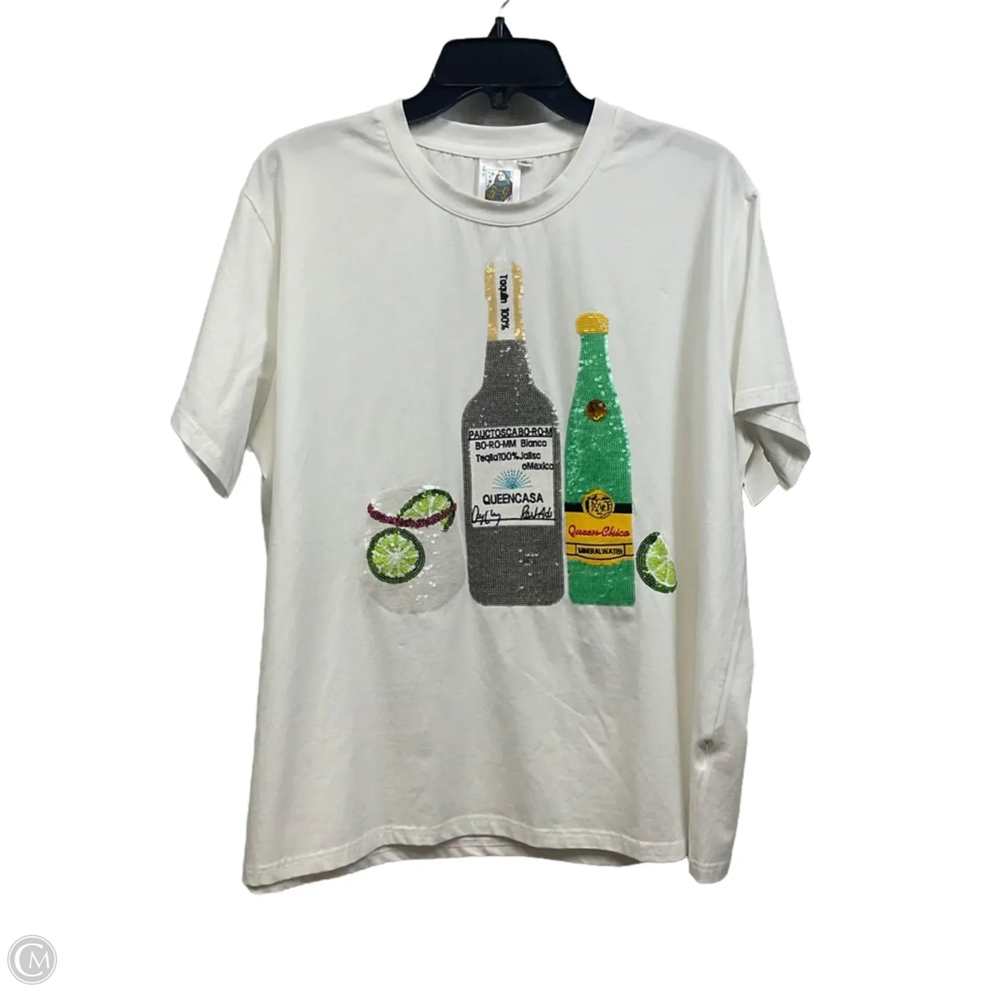 Top Short Sleeve By Queen of Sparkles In White, Size: Xl