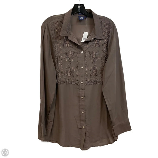 Blouse Long Sleeve By Gap In Brown, Size: L