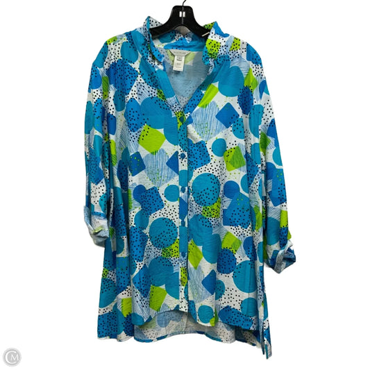 Blouse 3/4 Sleeve By Multiples In Blue, Size: 3x