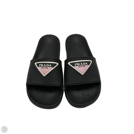 Sandals Luxury Designer By Prada In Black, Size: 9