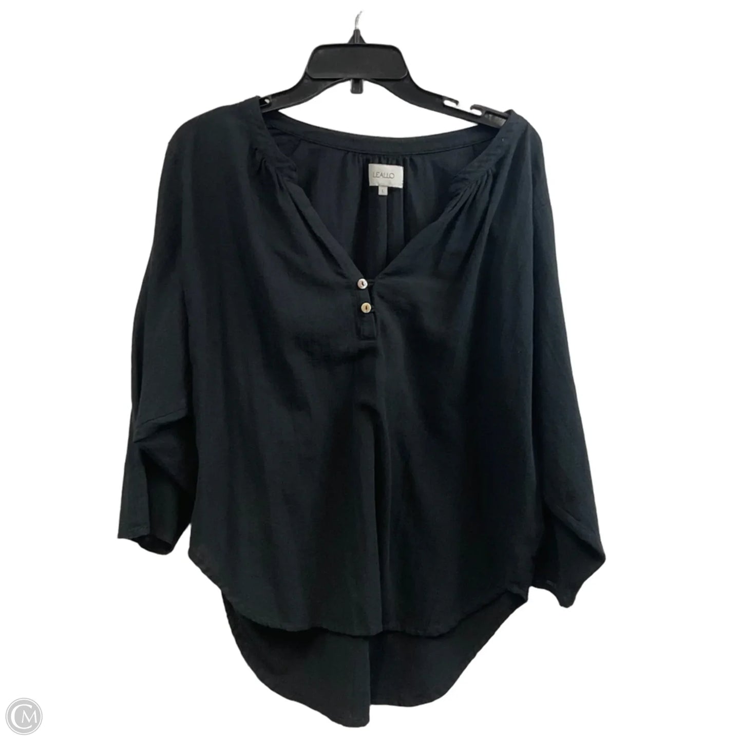 Blouse 3/4 Sleeve By LEALLO In Black, Size: L