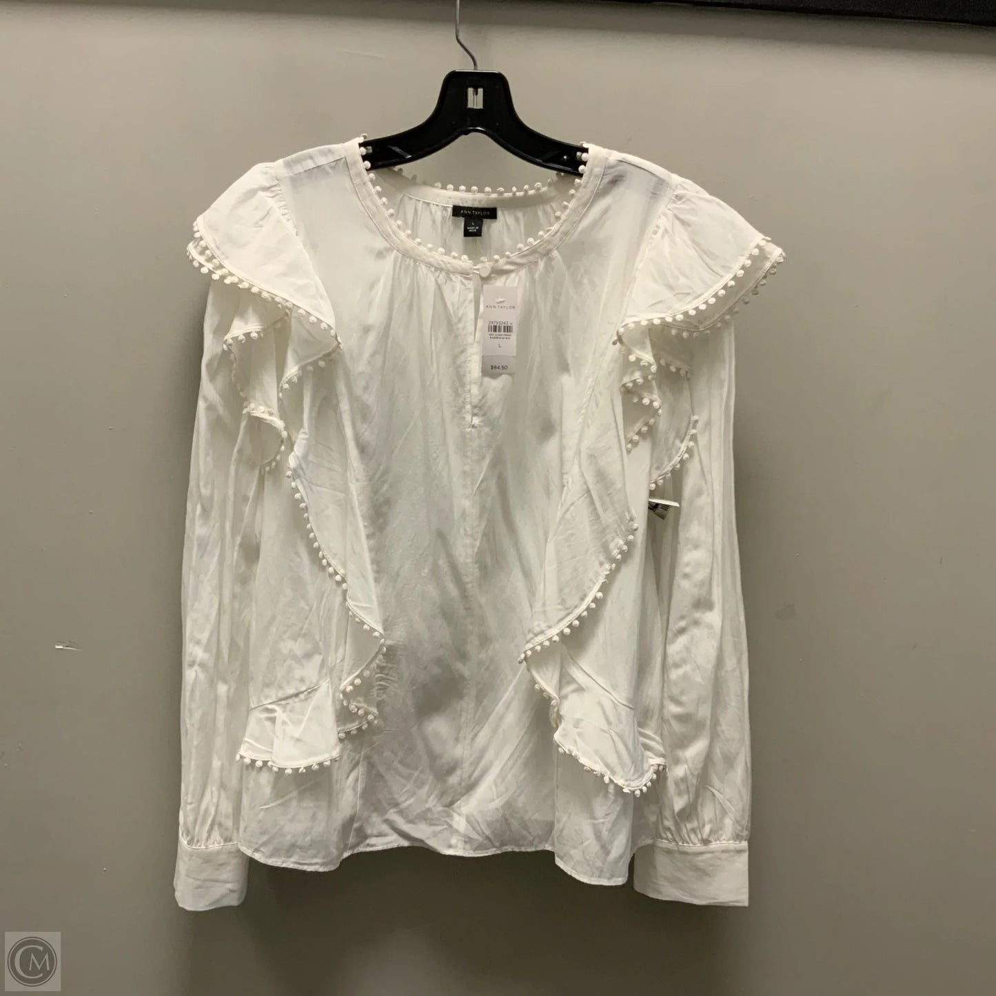 Blouse Long Sleeve By Ann Taylor In White, Size: L