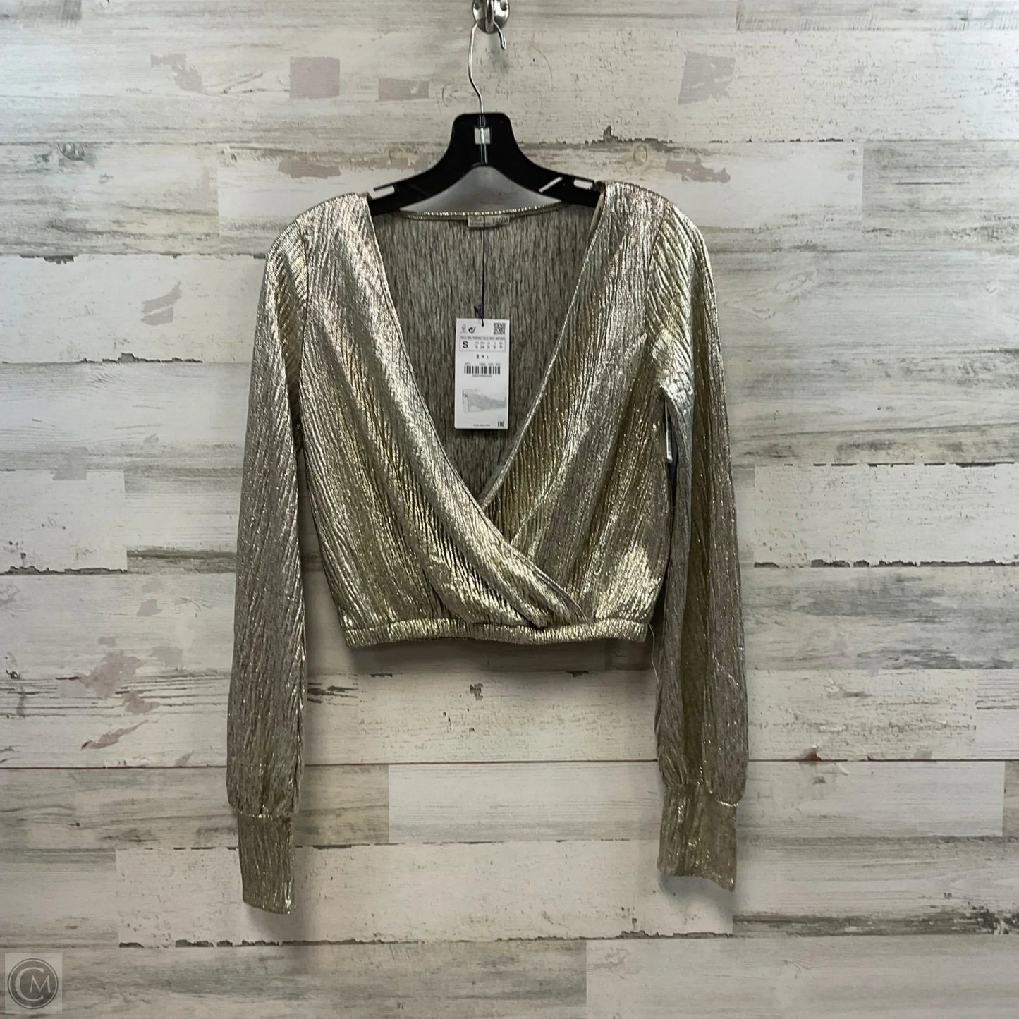 Top Long Sleeve By Zara In Gold, Size: S