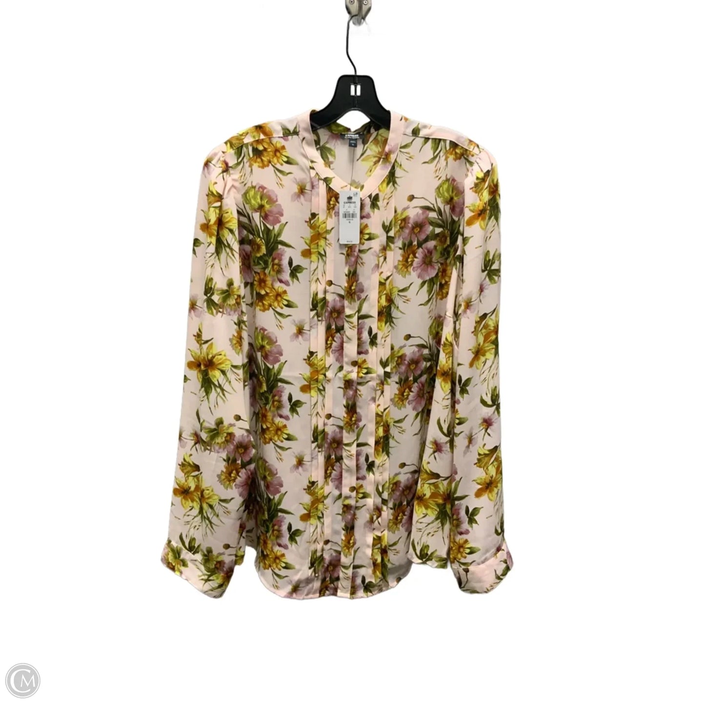 Blouse Long Sleeve By Express In Pink, Size: Xl