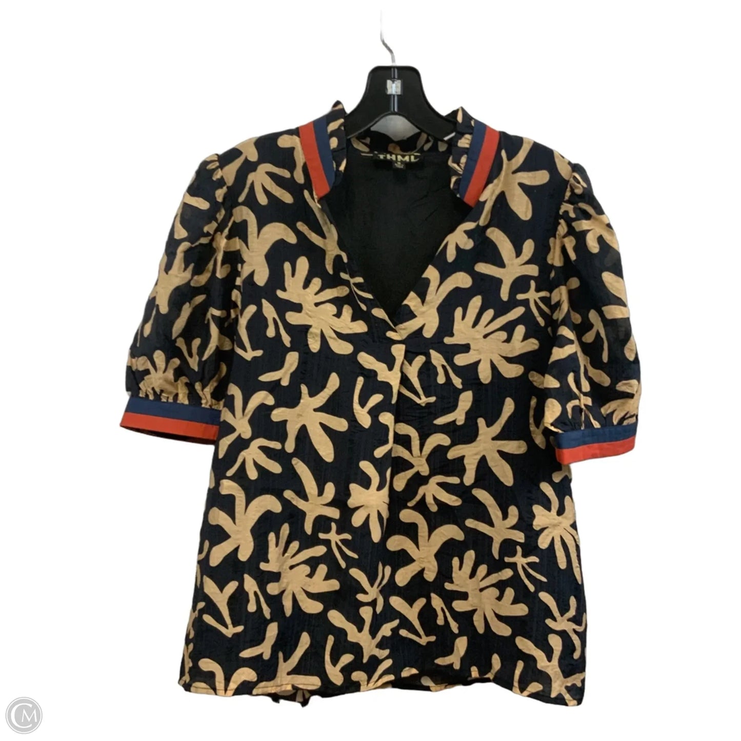 Top Short Sleeve By Thml In Blue & Cream, Size: M