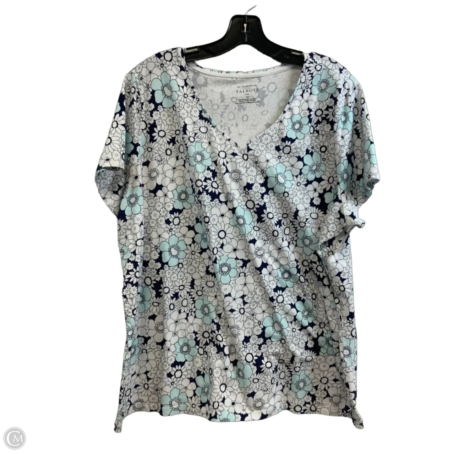 Top Short Sleeve Basic By Talbots In Blue & White, Size: 2x