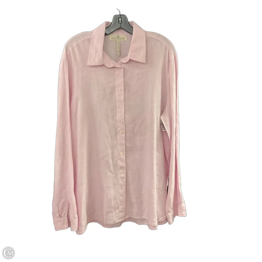 Blouse Long Sleeve By Crown Linen Designs In Pink, Size: Xl