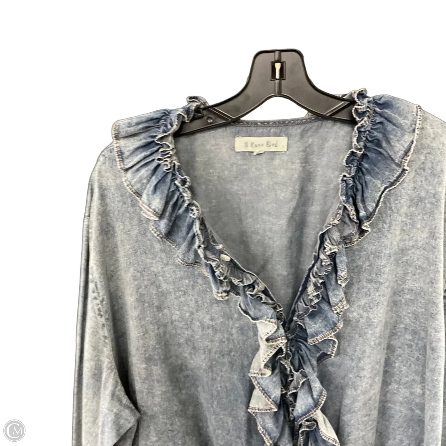 Blouse Long Sleeve By A Rare Bird In Blue Denim, Size: Osfm