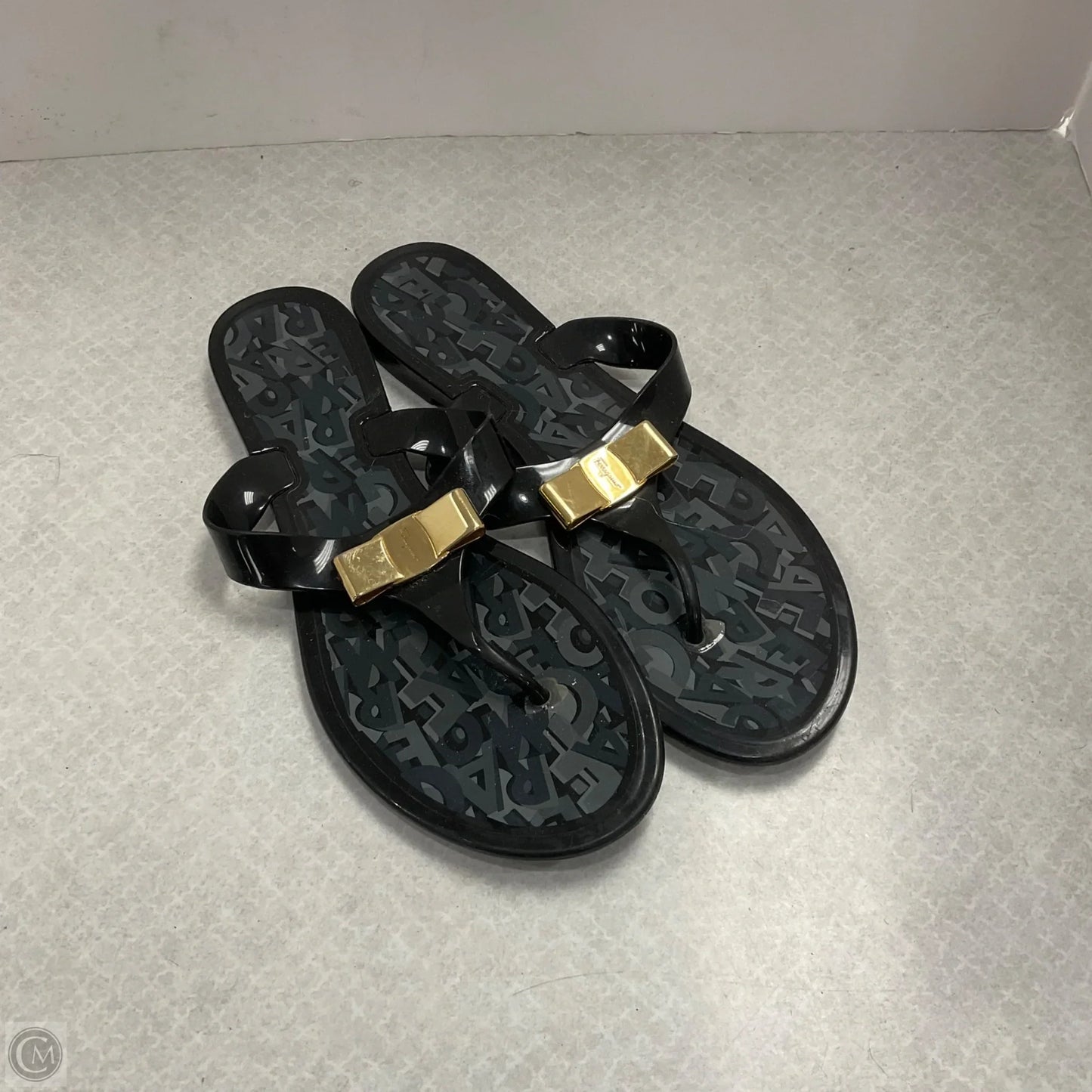 Sandals Luxury Designer By Ferragamo In Black, Size: 8