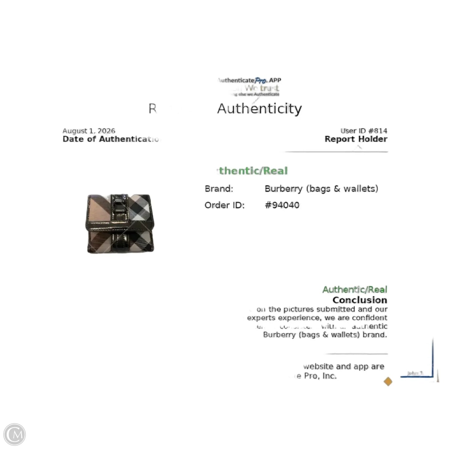 Wallet Luxury Designer By Burberry, Size: Small
