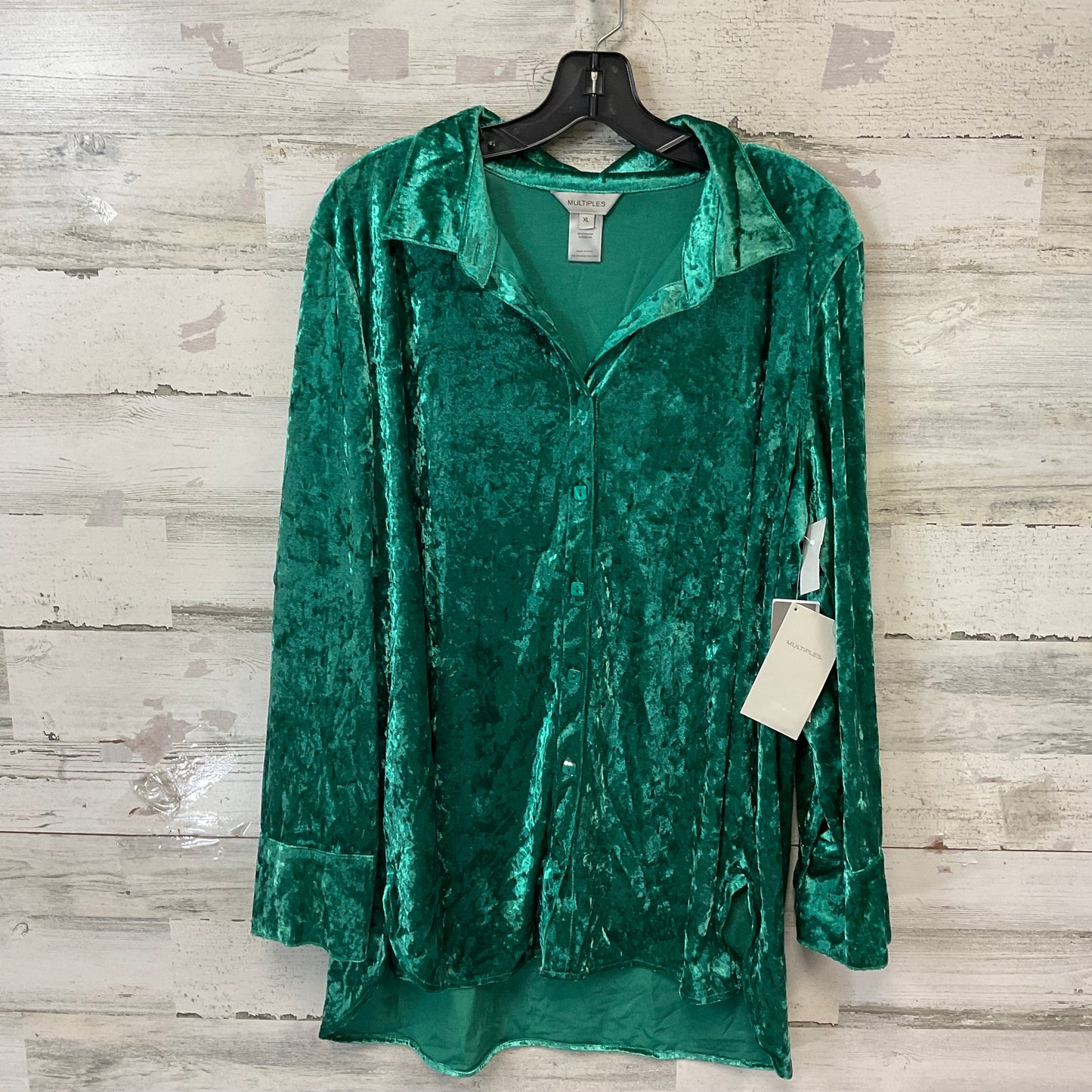 Blouse Long Sleeve By Multiples In Green, Size: Xl