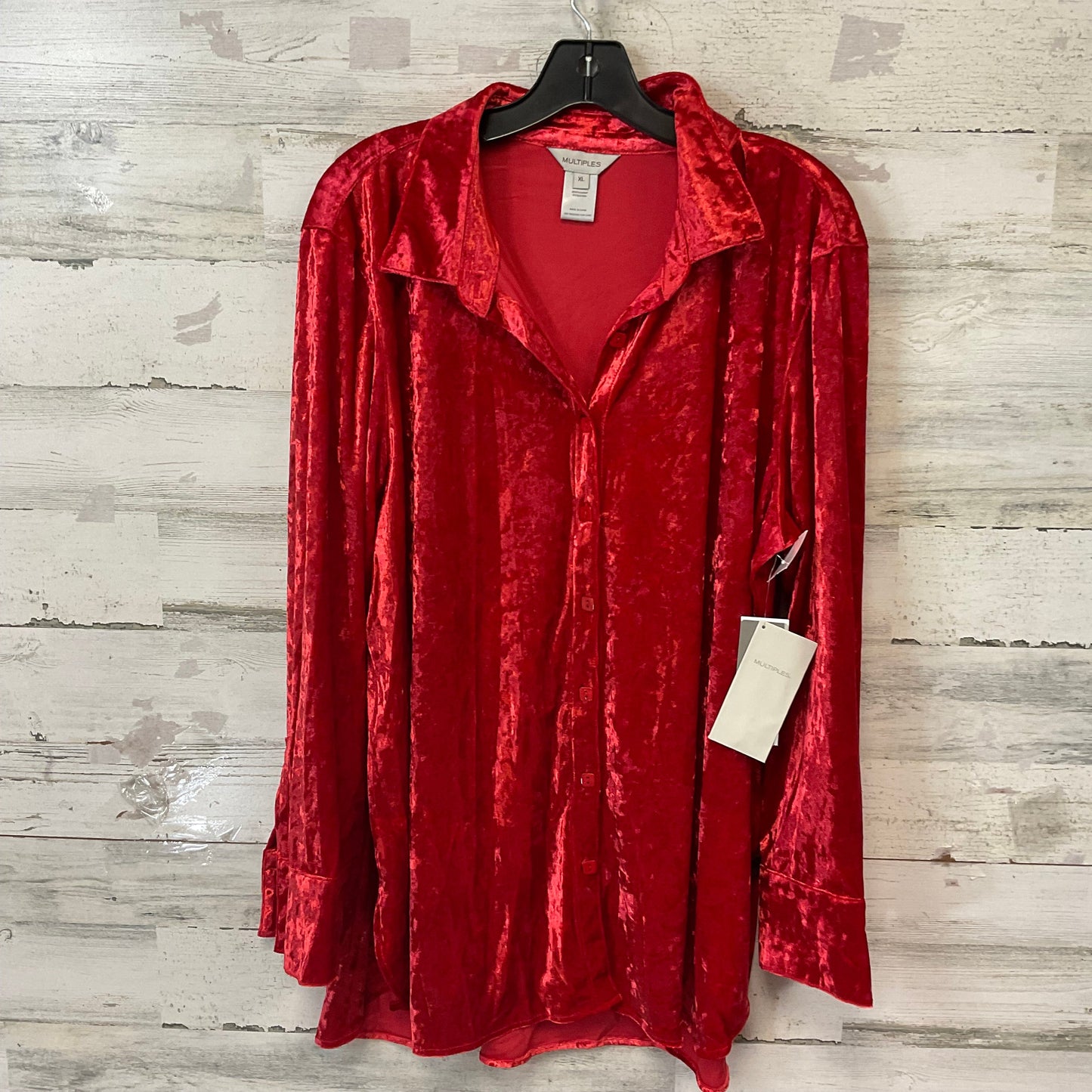 Blouse Long Sleeve By Multiples In Red, Size: Xl