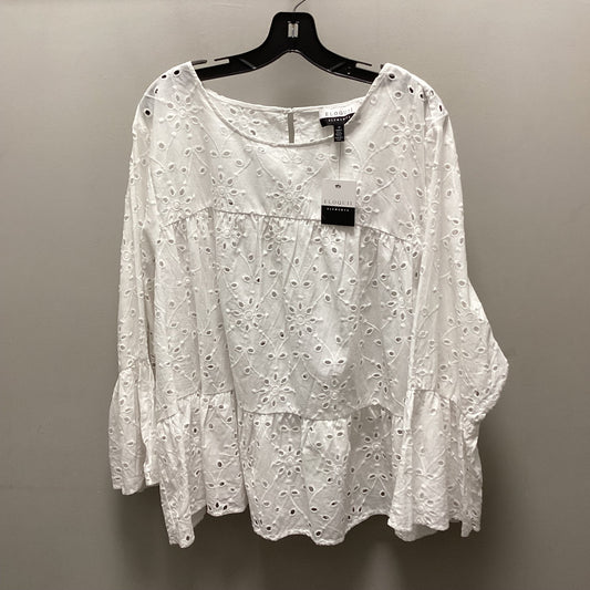 Top Long Sleeve By Eloquii In White, Size: 4x