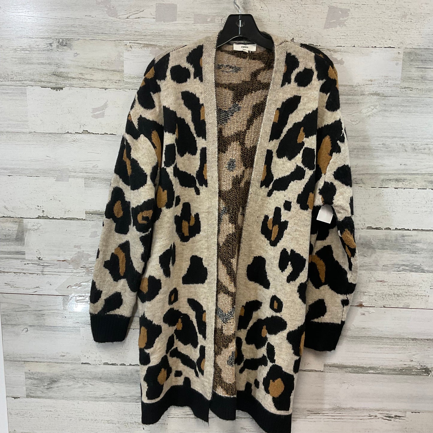 Sweater Cardigan By Entro In Animal Print, Size: L