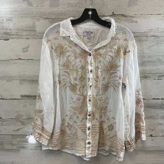 Blouse Long Sleeve By Johnny Was In Cream, Size: M