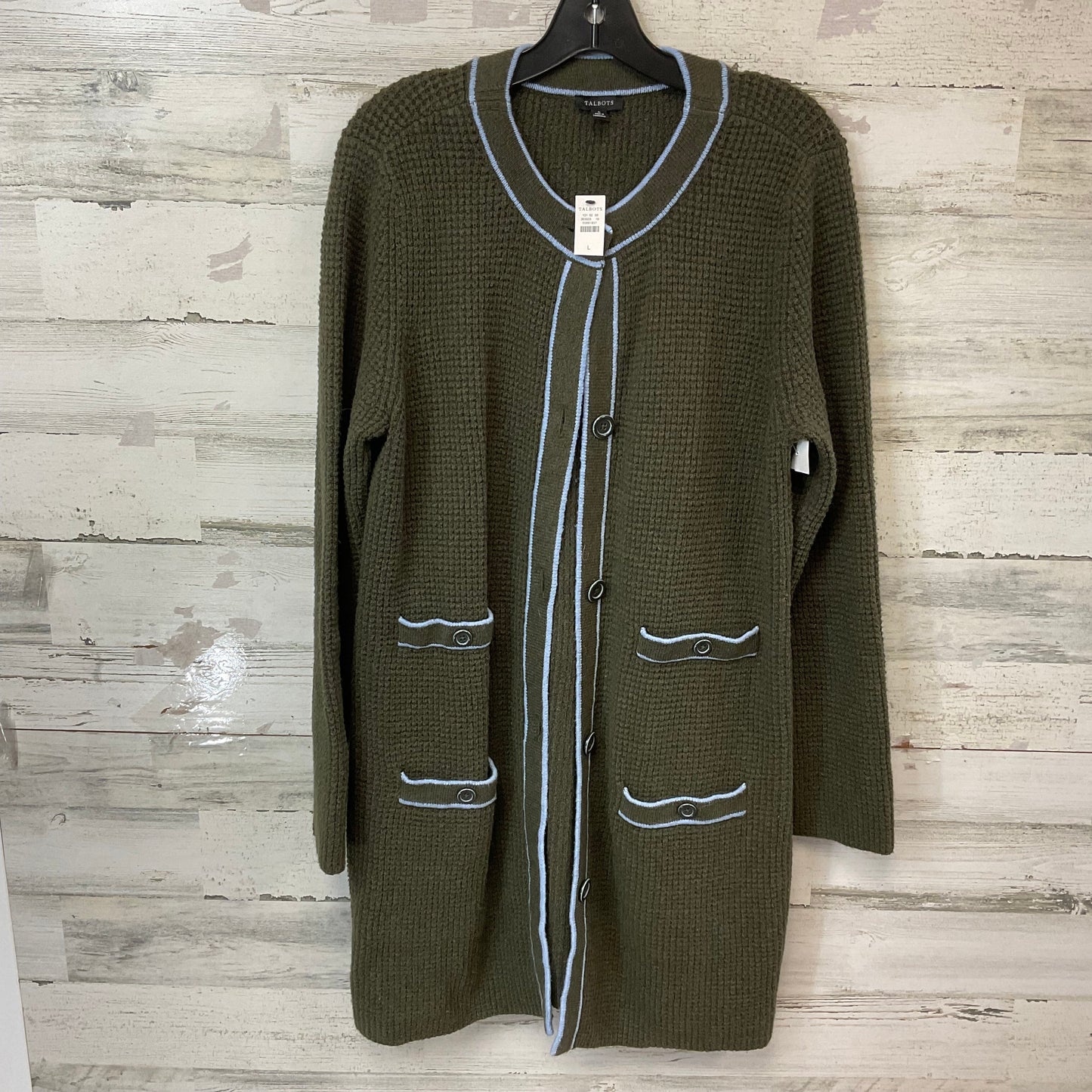 Sweater Cardigan By Talbots In Green, Size: L