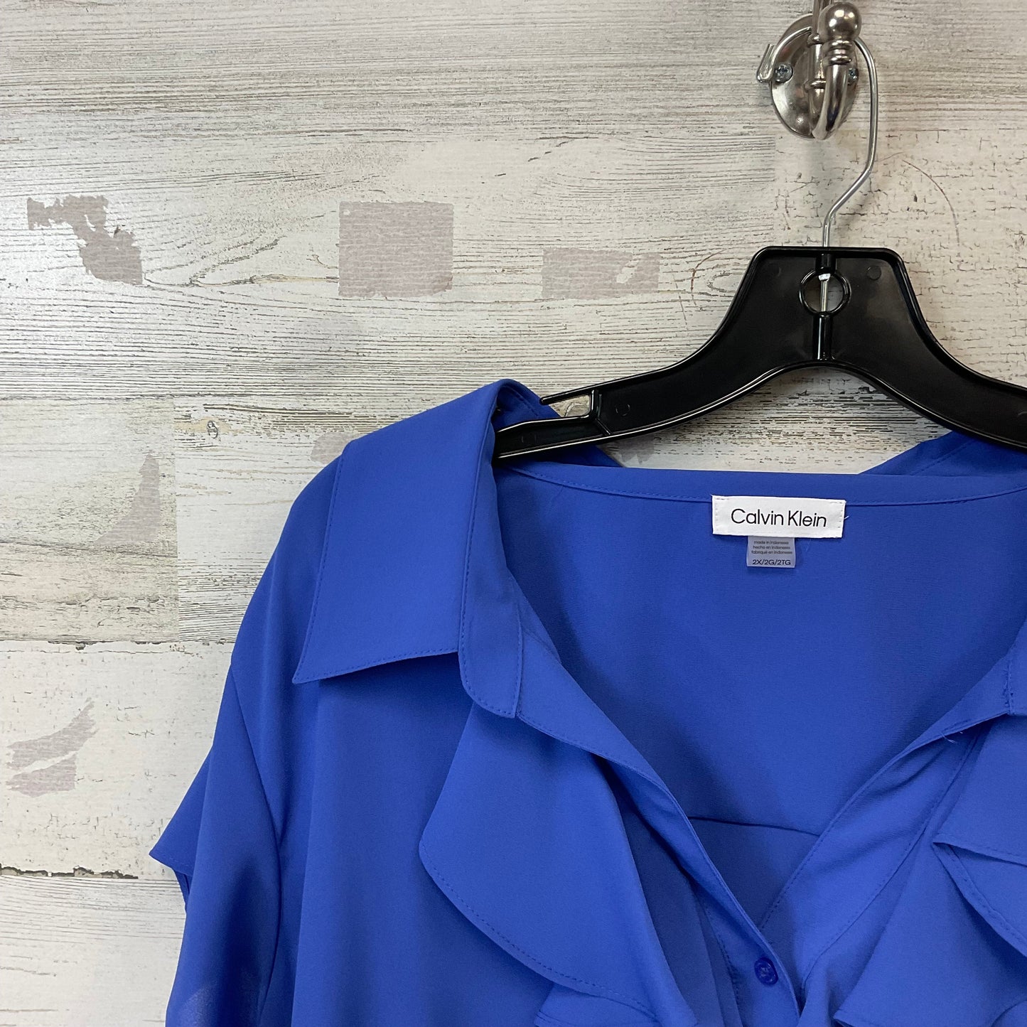 Blouse Short Sleeve By Calvin Klein In Blue, Size: 2x