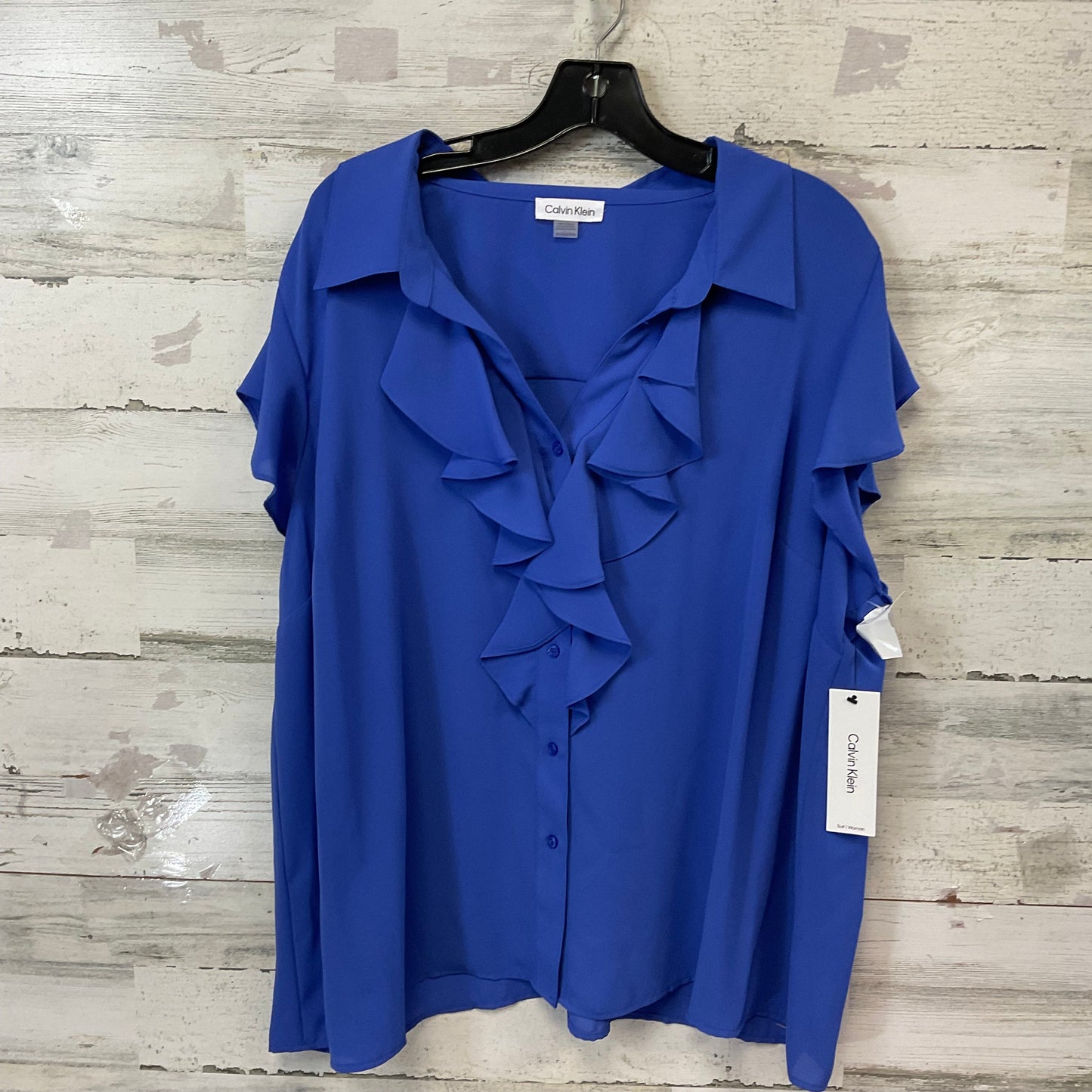 Blouse Short Sleeve By Calvin Klein In Blue, Size: 2x