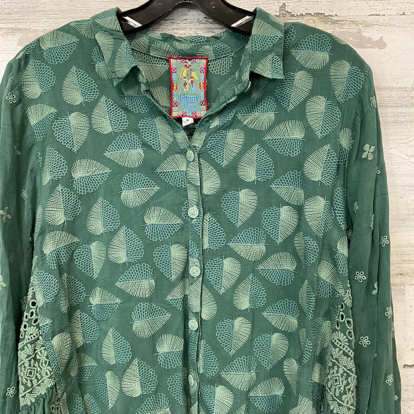 Blouse Long Sleeve By Johnny Was In Green, Size: M