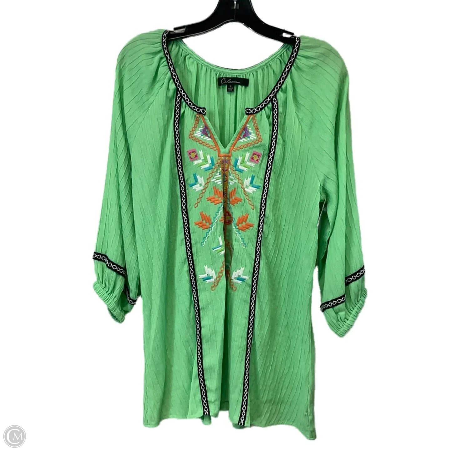 Blouse 3/4 Sleeve By Calessa In Green, Size: L