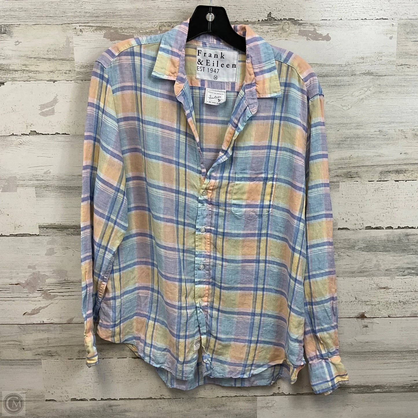 Blouse Long Sleeve By Frank And Eileen In Blue & Yellow, Size: M