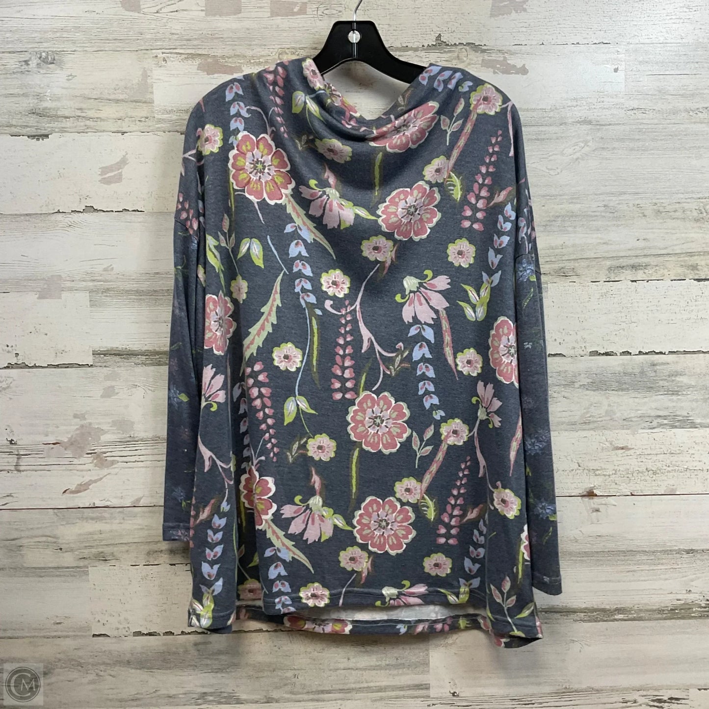 Top Long Sleeve By Tribal In Grey & Pink, Size: 2x