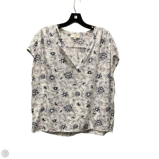 Top Short Sleeve By Loft In Blue & White, Size: L