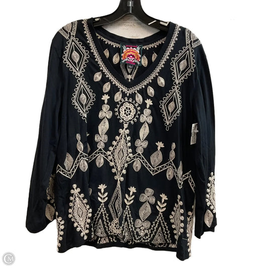 Top Long Sleeve By Johnny Was In Black & Tan, Size: L