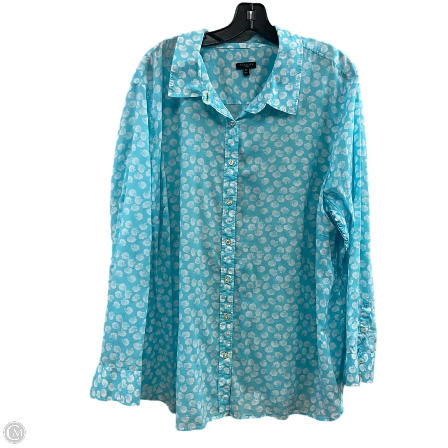Blouse Long Sleeve By Talbots In Blue & White, Size: 3x