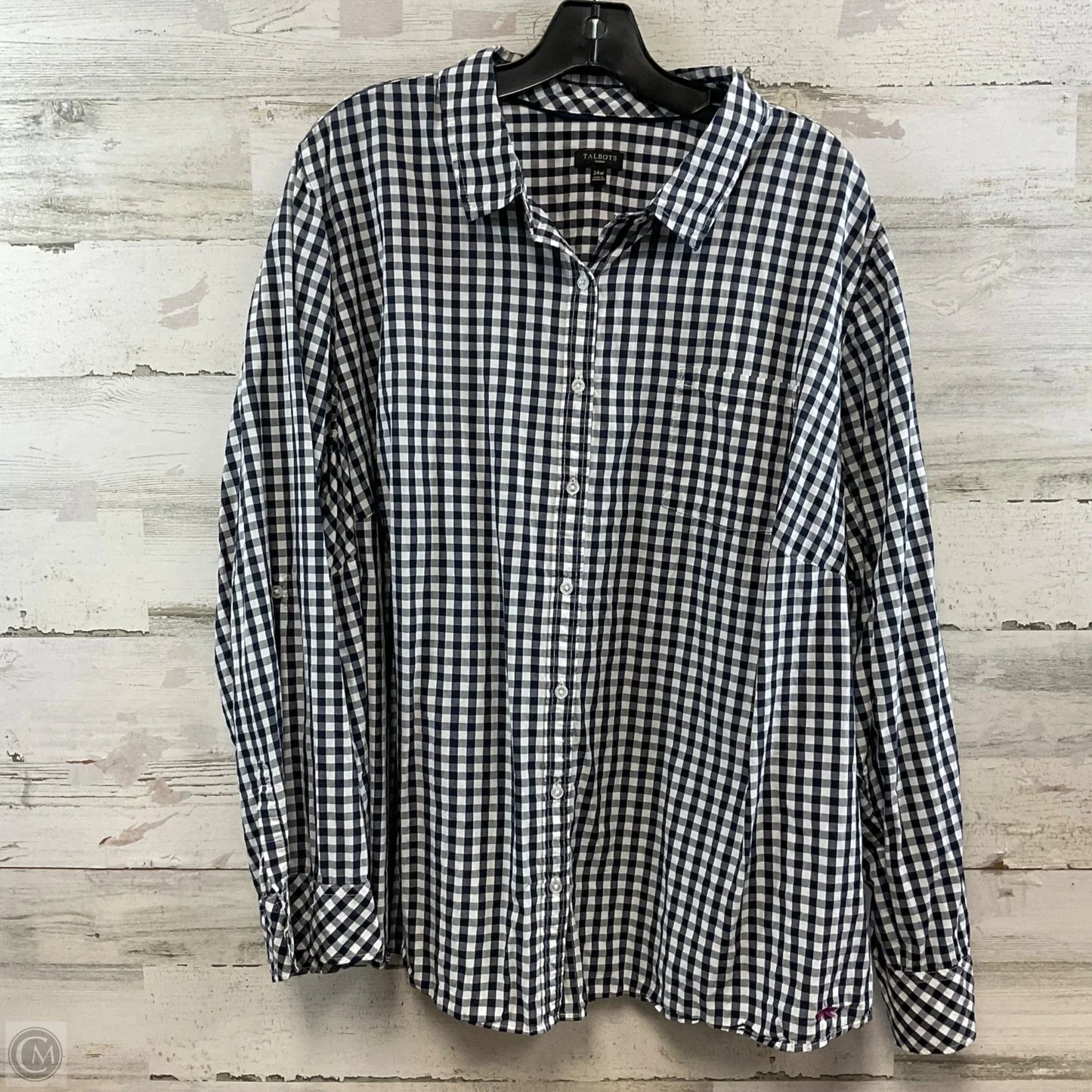 Blouse Long Sleeve By Talbots In Blue & White, Size: 3x
