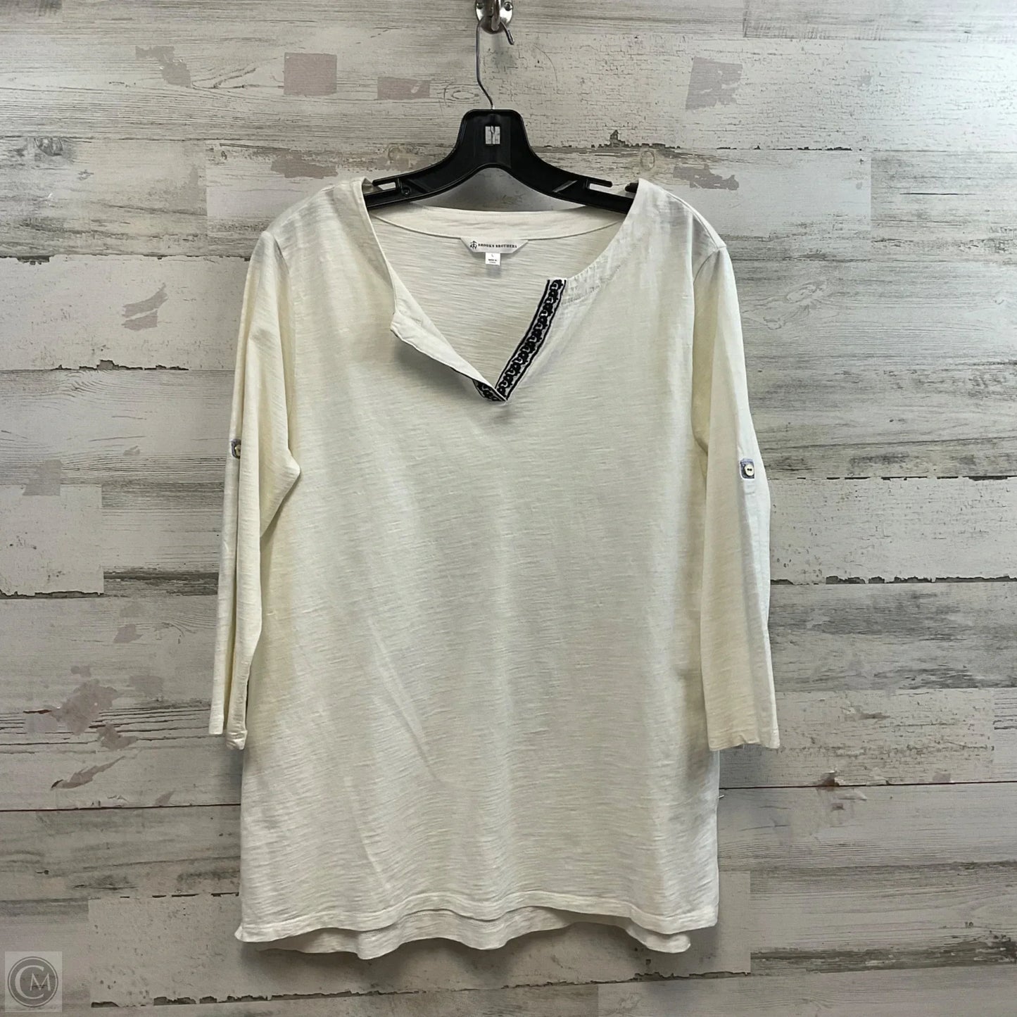 Top 3/4 Sleeve By Brooks Brothers In White, Size: L