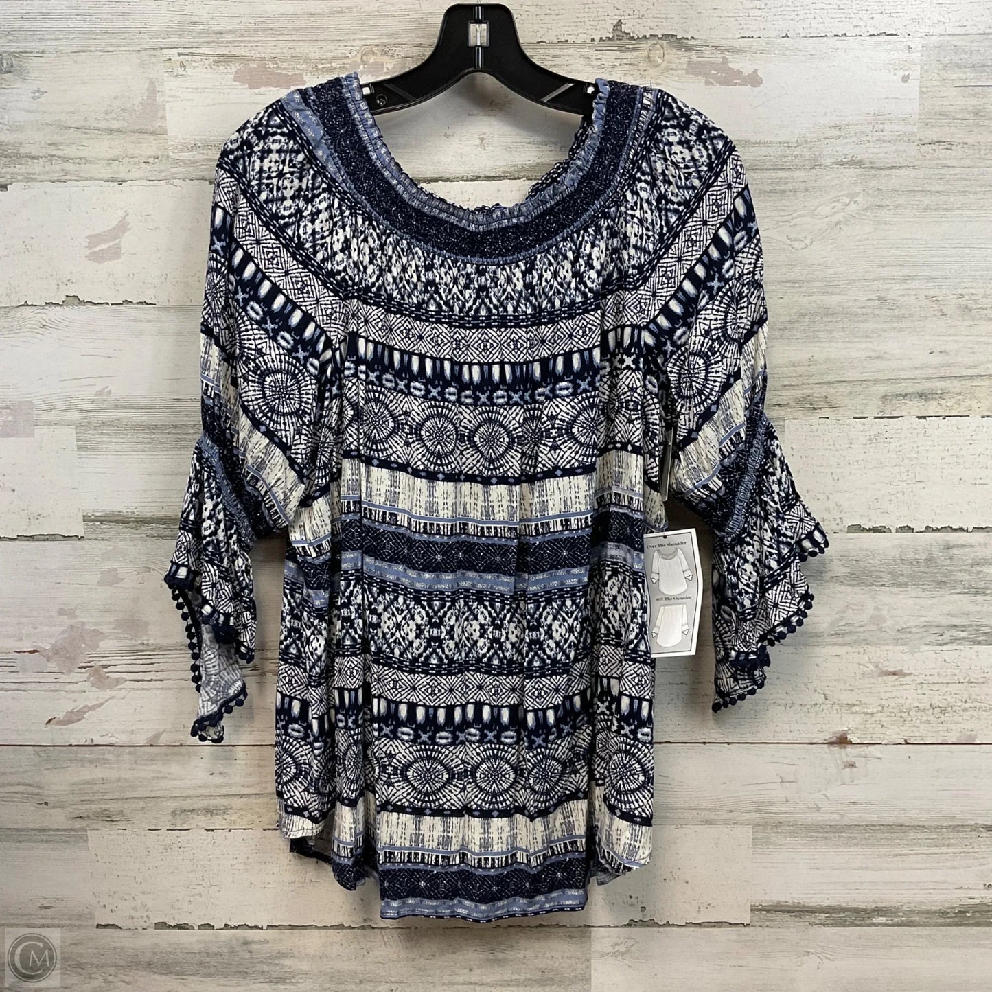 Top 3/4 Sleeve By Westport In Blue & White, Size: 2x