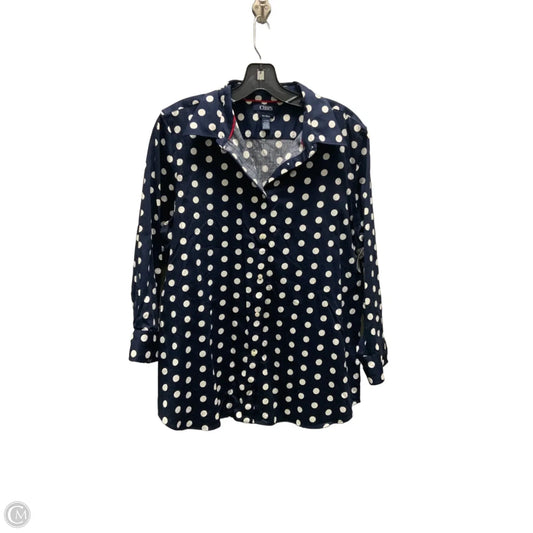 Blouse Long Sleeve By Chaps In Blue & White, Size: Xl