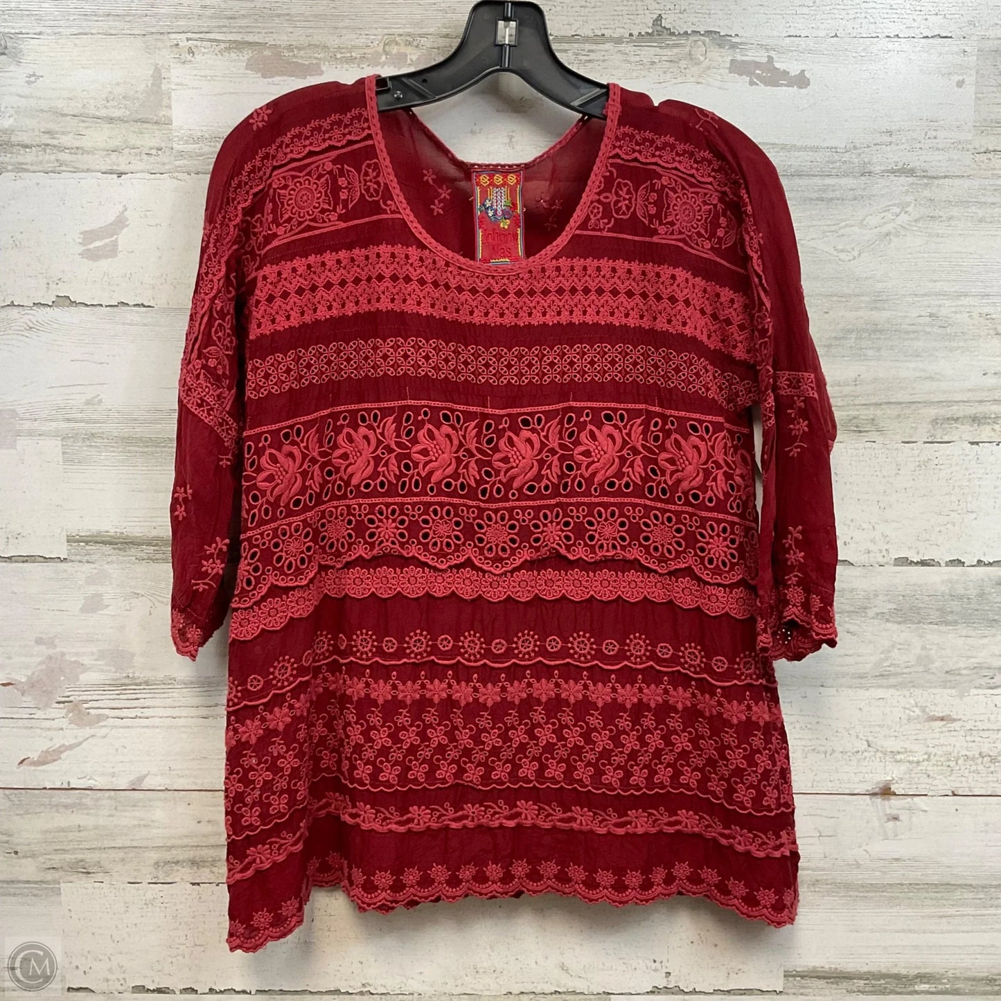 Top 3/4 Sleeve By Johnny Was In Red, Size: Xs