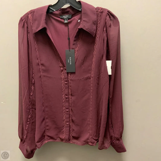 Blouse Long Sleeve By haver  In Maroon, Size: L