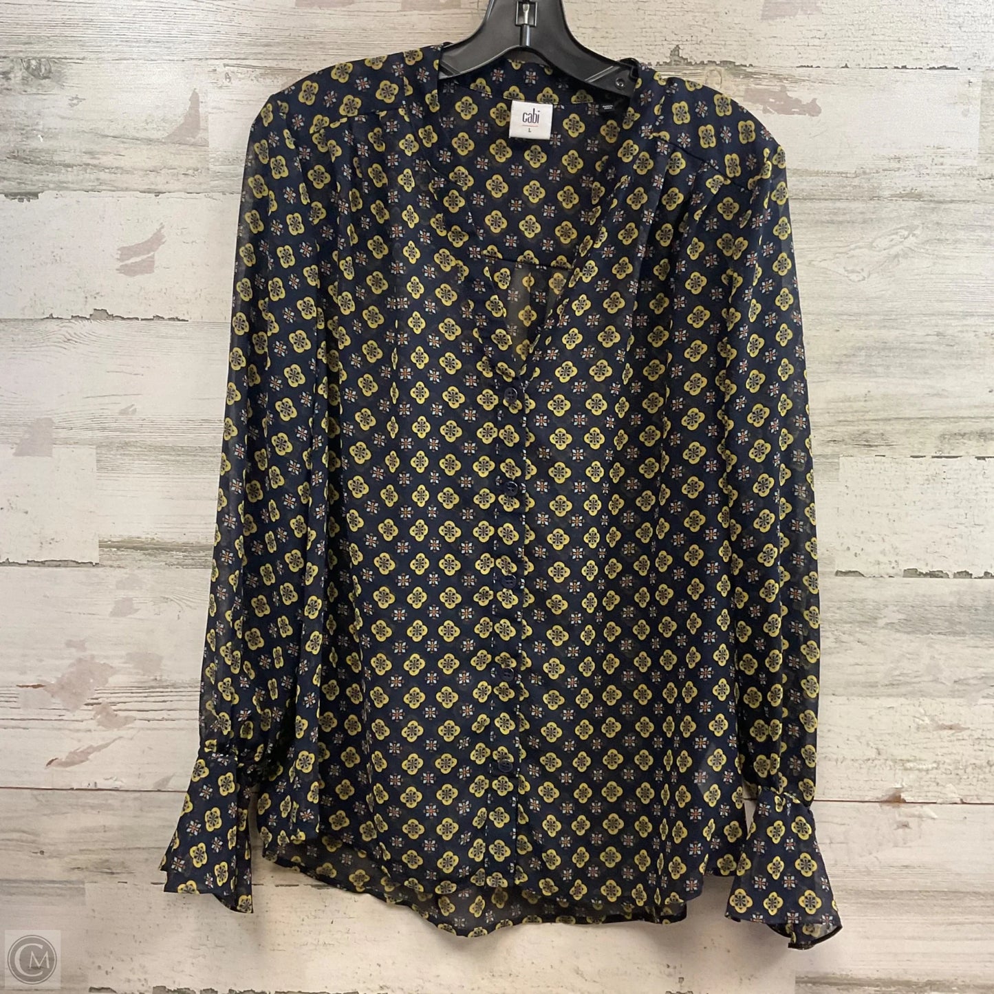 Blouse Long Sleeve By Cabi In Blue & Yellow, Size: L