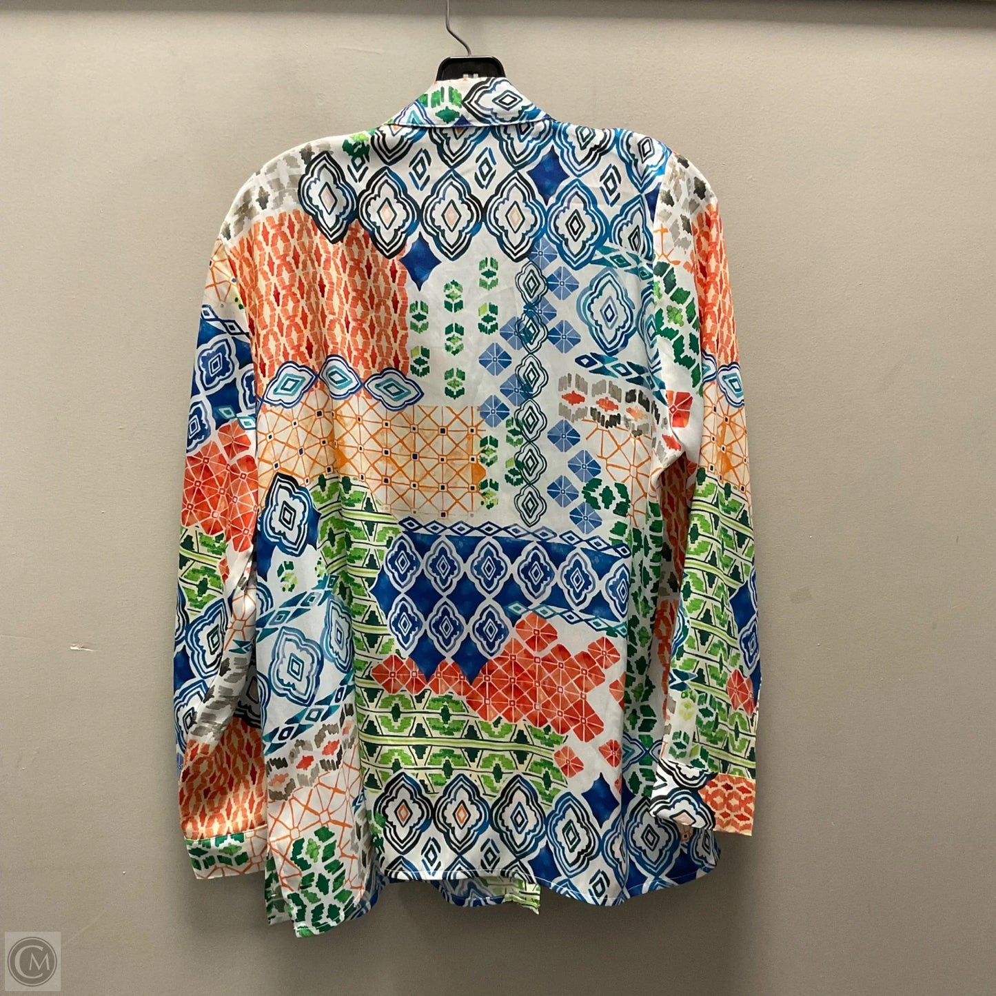 Blouse Long Sleeve By Chicos In Blue & White, Size: L