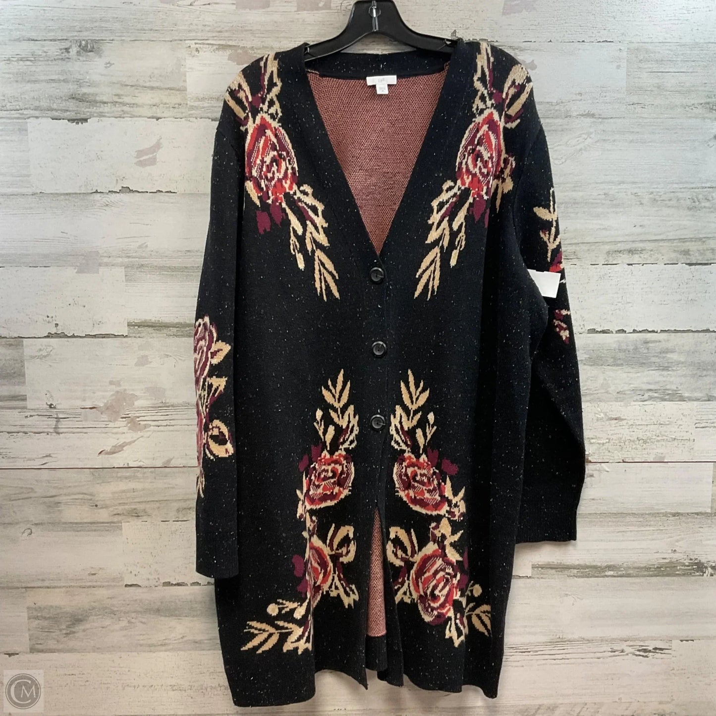 Sweater Cardigan By J. Jill In Black & Cream, Size: 2x
