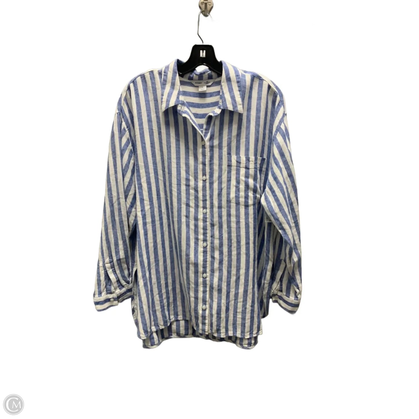 Blouse Long Sleeve By Old Navy In Blue & White, Size: Xl