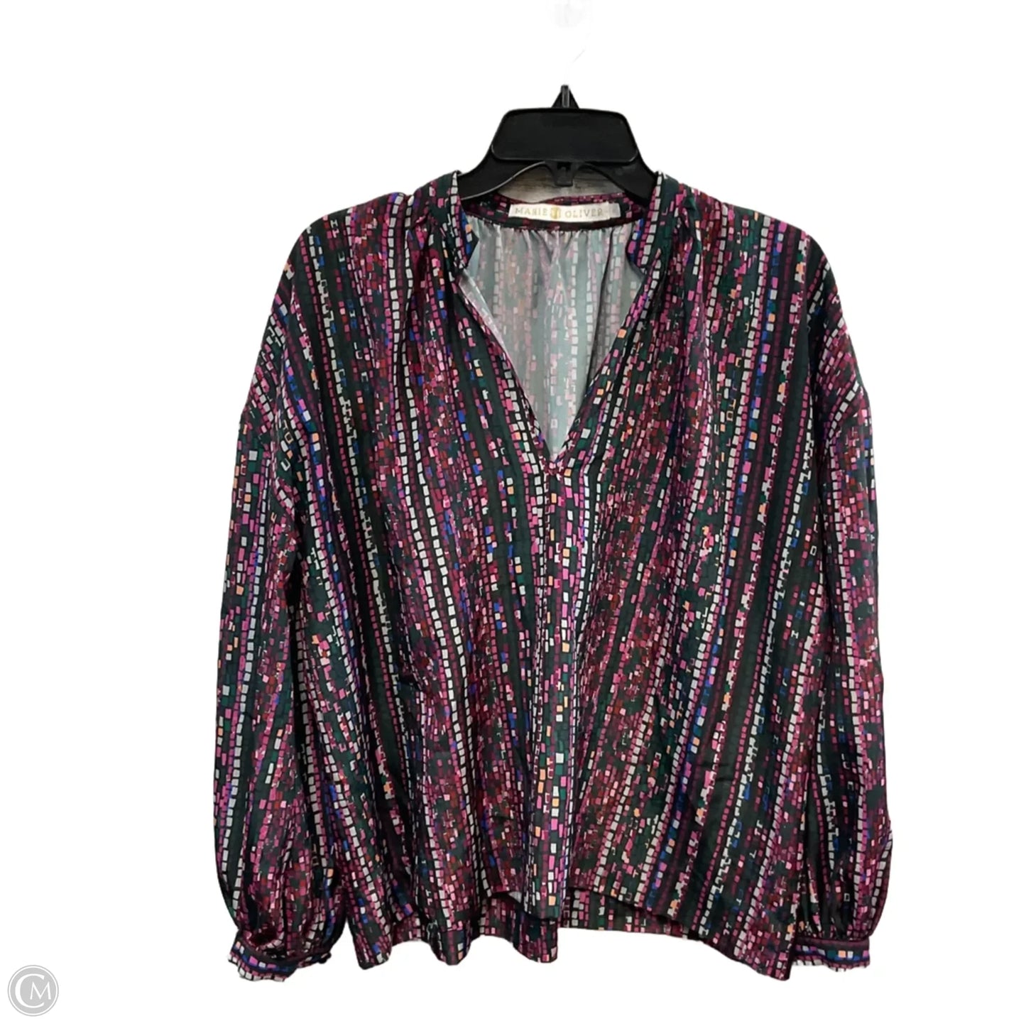 Blouse Long Sleeve By Marie Oliver In Green & Pink, Size: M