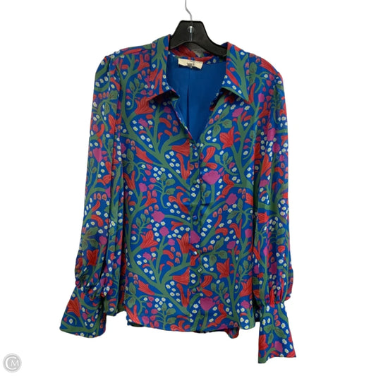 Blouse Long Sleeve By Entro In Blue & Green, Size: L