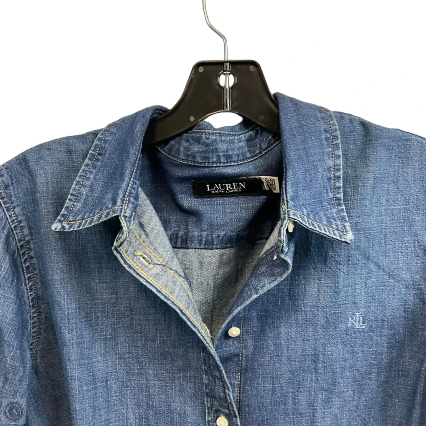 Blouse Long Sleeve By Lauren By Ralph Lauren In Blue Denim, Size: L