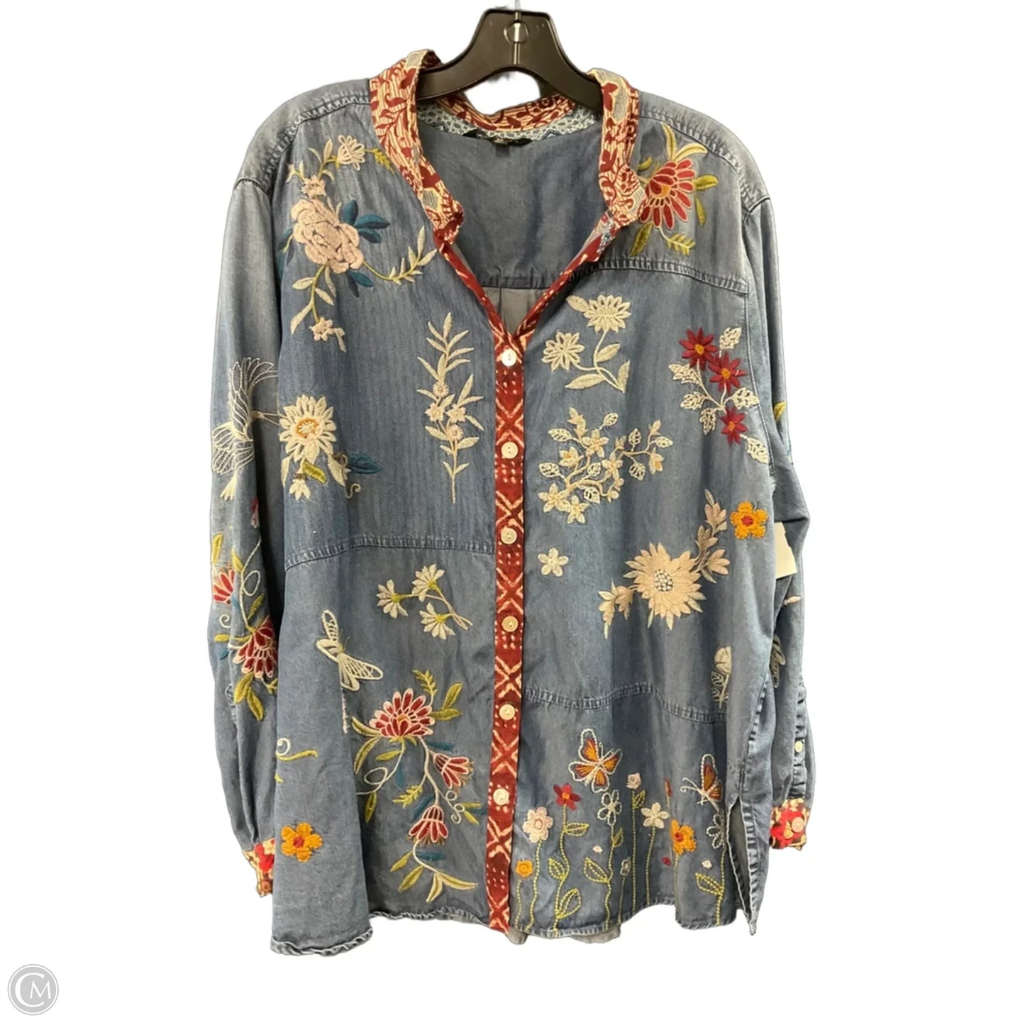 Blouse Long Sleeve By John Mark In Blue Denim, Size: 2x