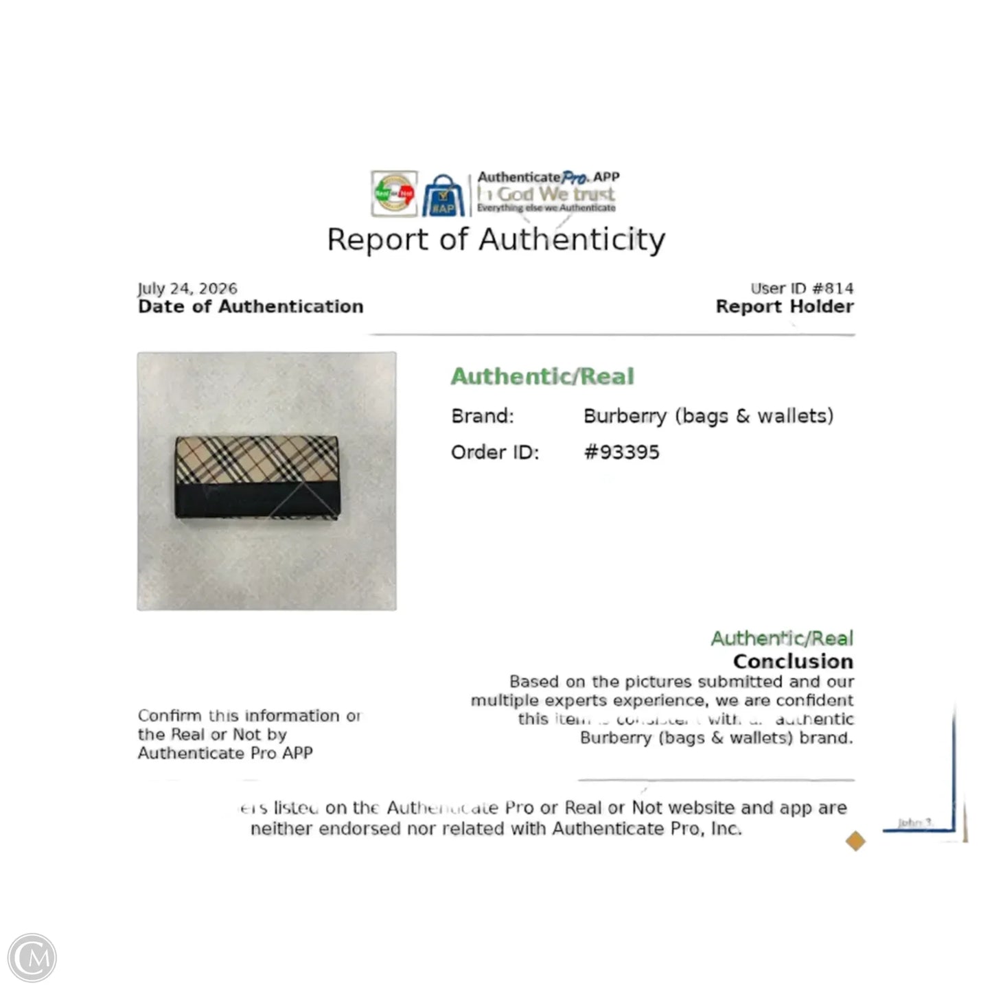 Wallet Luxury Designer By Burberry, Size: Large