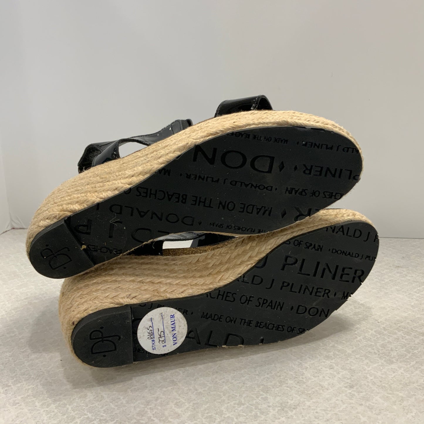 Blue & Tan Sandals Heels Wedge Donald Pliner, Size 6.5