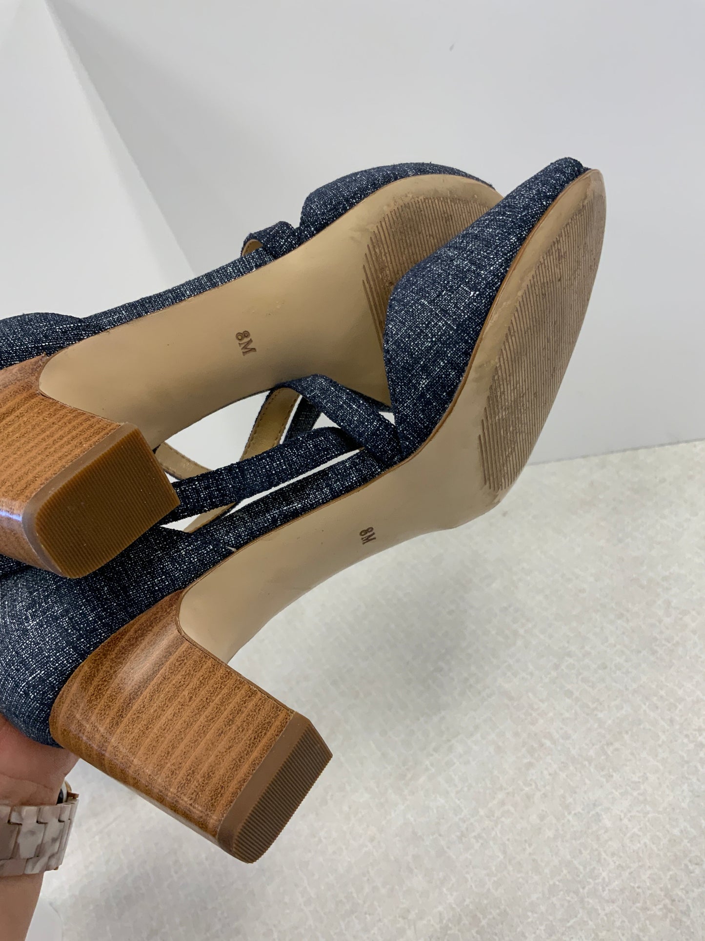 Blue Denim Sandals Heels Block Talbots, Size 8