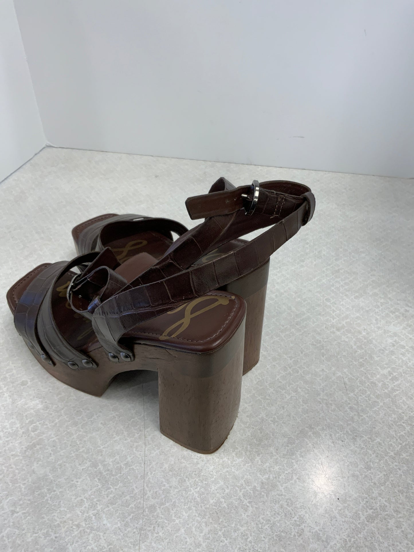 Brown Sandals Heels Block Sam Edelman, Size 8.5