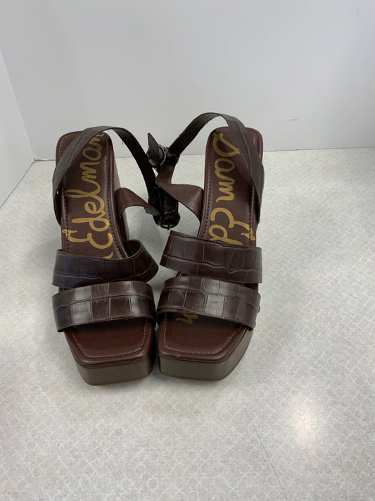 Brown Sandals Heels Block Sam Edelman, Size 8.5