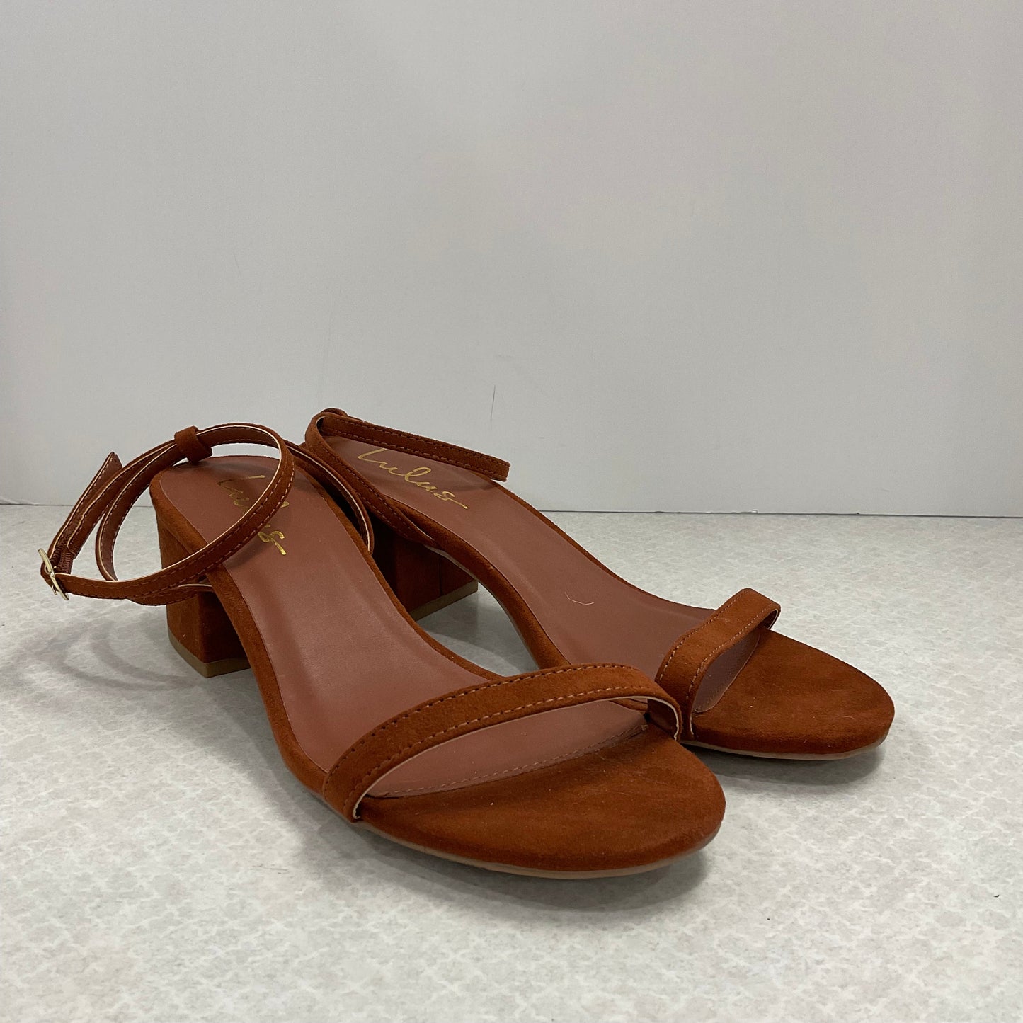 Brown Sandals Heels Block Lulus, Size 7